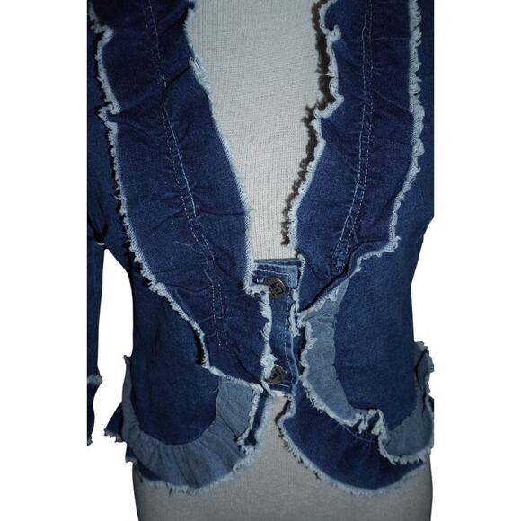 Pewter 90s Y2K Denim Cropped Ruffle Blazer Jacket Women’s M J.Lo Streetwear - Picture 5 of 13